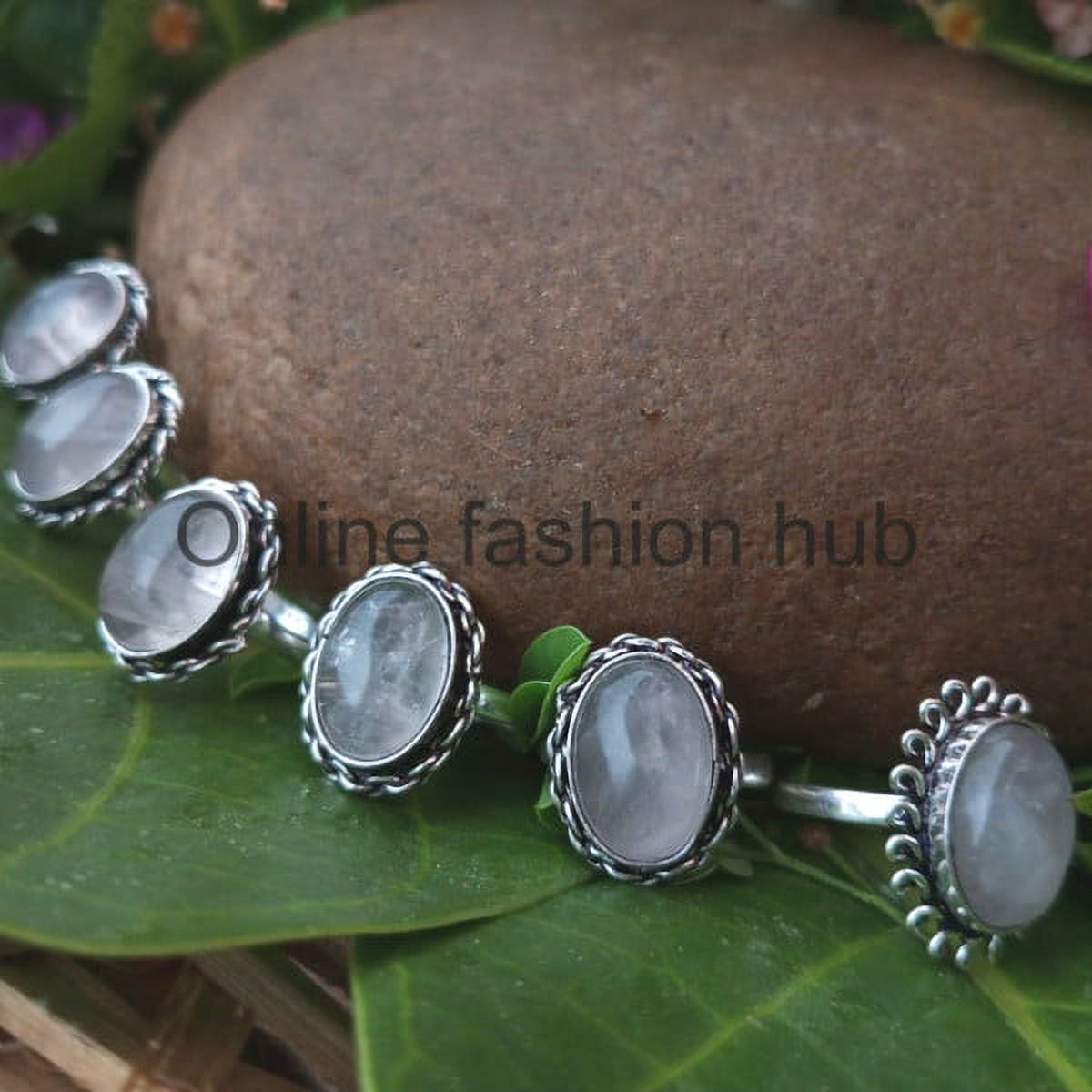 Rose Quartz Gemstone 925 Sterling Silver Plated Handmade Ring 75 pcs