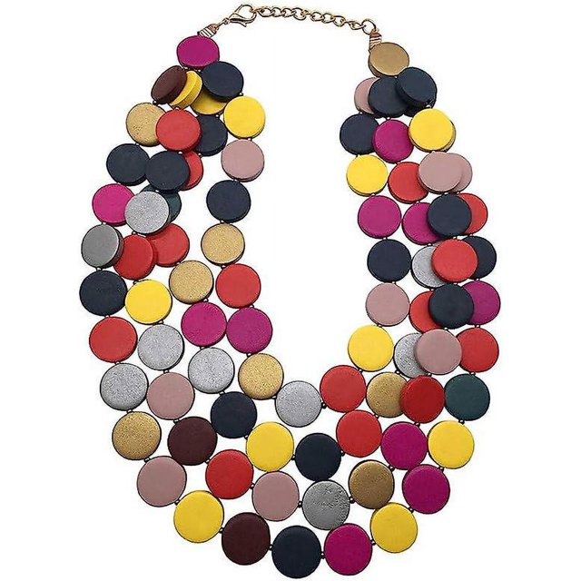 Collar en capas de cuentas de madera con cuentas multicolores