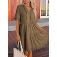 thumbnail image 3 of Womens Dresses 2025 Summer Spring V Neck Short Sleeve Casual A Line Flowy Swing Shift Dress Mini Dress Khaki L, 3 of 5