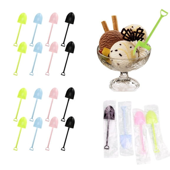 QZS Individually Wrapped Shovel Shape Spoons,Set of 40 Mini Disposable Pudding Shovel Spoon for Weddings,Bakeries,Hotels,Restaurants