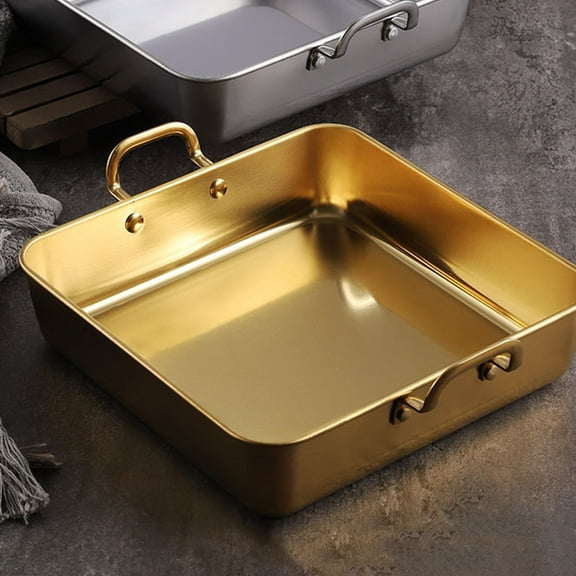 HEANUJJ Rectangle Baking Sheet with Handles, Golden Stainless Steel Non-Stick Oven Tray for Cooking and Food Storage