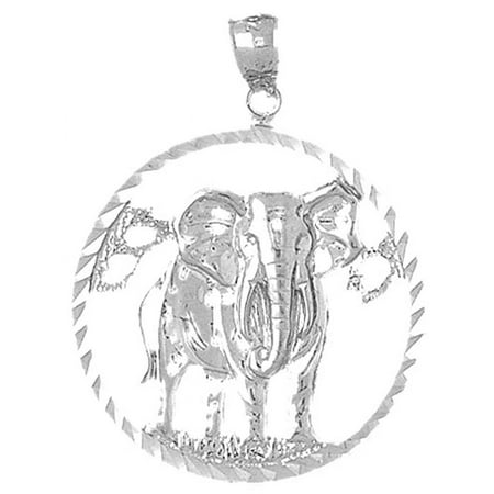 18K White Gold Elephant Pendant - 27 mm