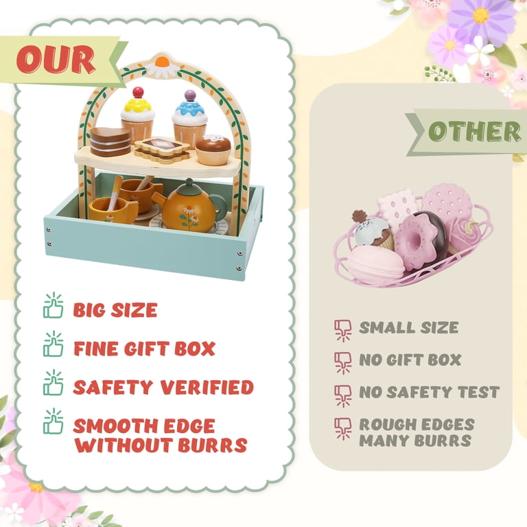 JoyStone Wooden Tea Party Set with Cupcake Stand, 19 Pieces photo 2