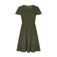 thumbnail image 4 of Penkiiy Women's Summer Mini Dresses Round Neck Casual Smocked Puff Sleeve Cute Short Dress With Pockets S Army Green, 4 of 6