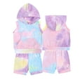 thumbnail image 4 of KYAIGUO 2Pcs Boys Girls Summer Hooded Tracksuit Set for Newborn Baby,Toddler Tie-Dye Pullover Sleeveless Sweatshirt Top +shorts Pants Two-Piece Set for 3M-24M, 4 of 7