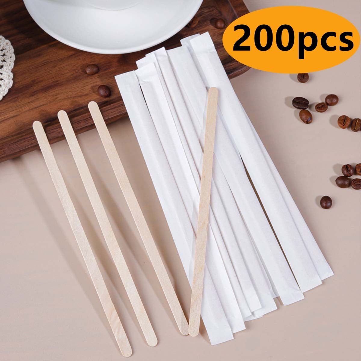 LOVMUTD 1000Pcs Disposable Wood Coffee Stir Sticks Stirrers Individually Paper Wrapped Coffee Tea Beverage Stirrers Stirrings 5.5 Inch,140mm 