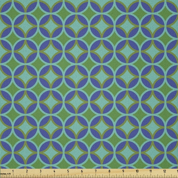 Ambesonne Vintage Fabric by the Yard Microfiber, Nostalgic Symmetry Ornament, 1 Yard, Fern Green Turquoise