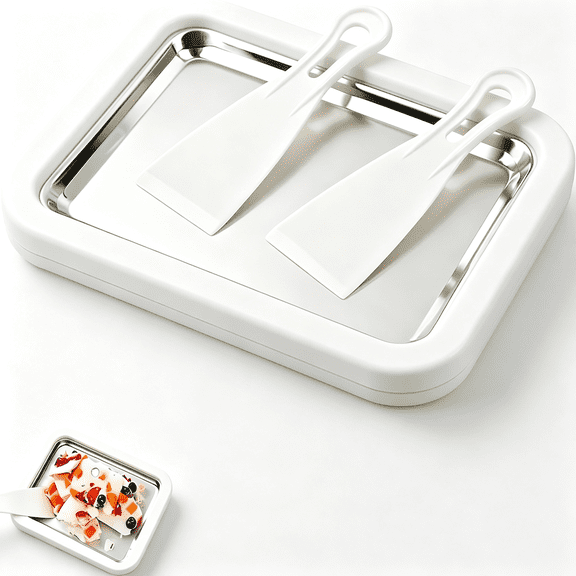 CURYMAY Rolled Ice Cream Maker,Instant Freeze Cold Plate with 2 Scrapers,Stainless Steel Diy Homemade Tray for Frozen Yogurt Gelato Sorbet Smoothies,Ideal for At-Home Family Activities(White)