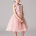 thumbnail image 4 of Girls' Summer Short Sleeve Dress with Ruffled Lace Embroidery and Bow Detail, 4 of 5