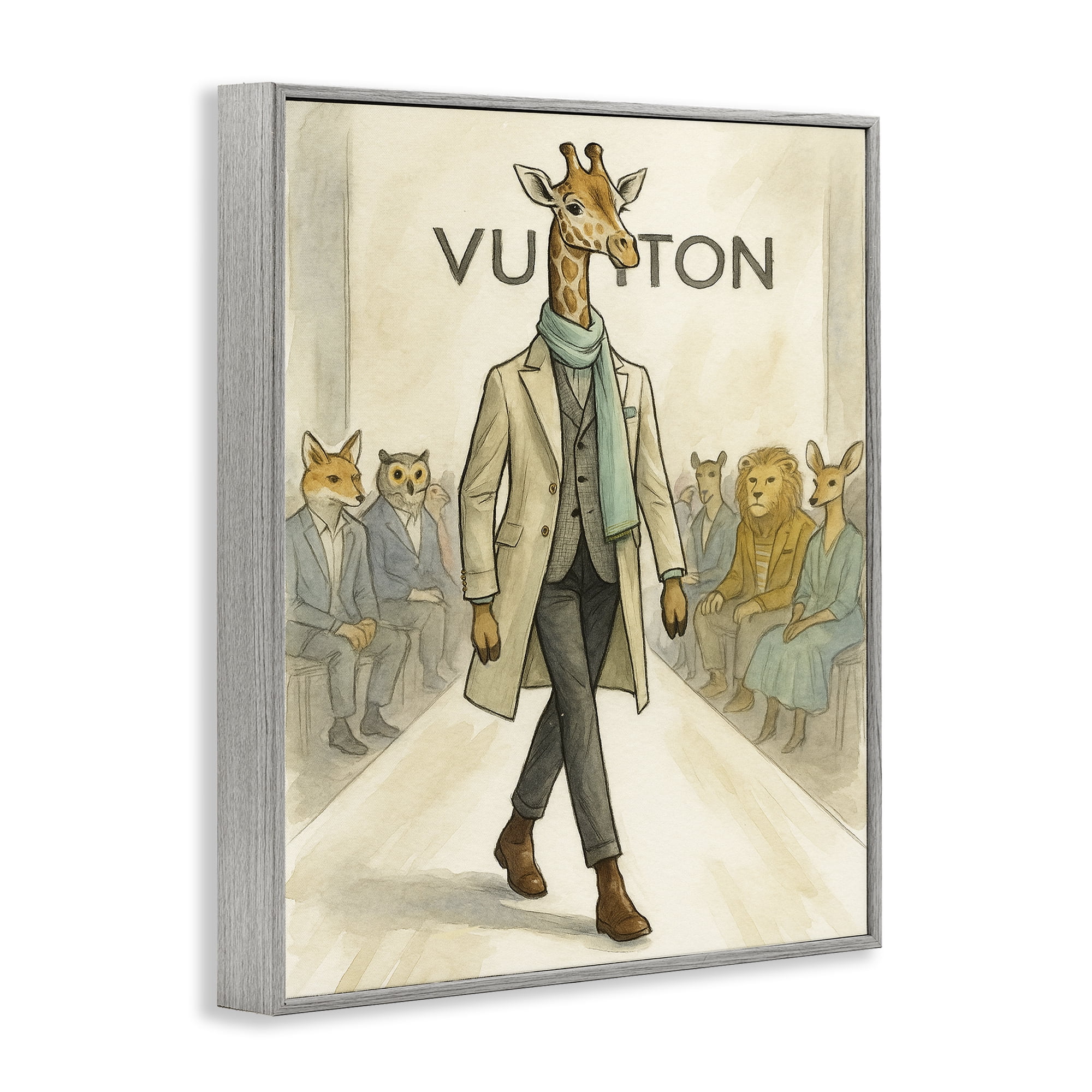 Stupell Industries Fashion Runway Giraffe Gray Framed Giclee Art, design by Grotto Studios