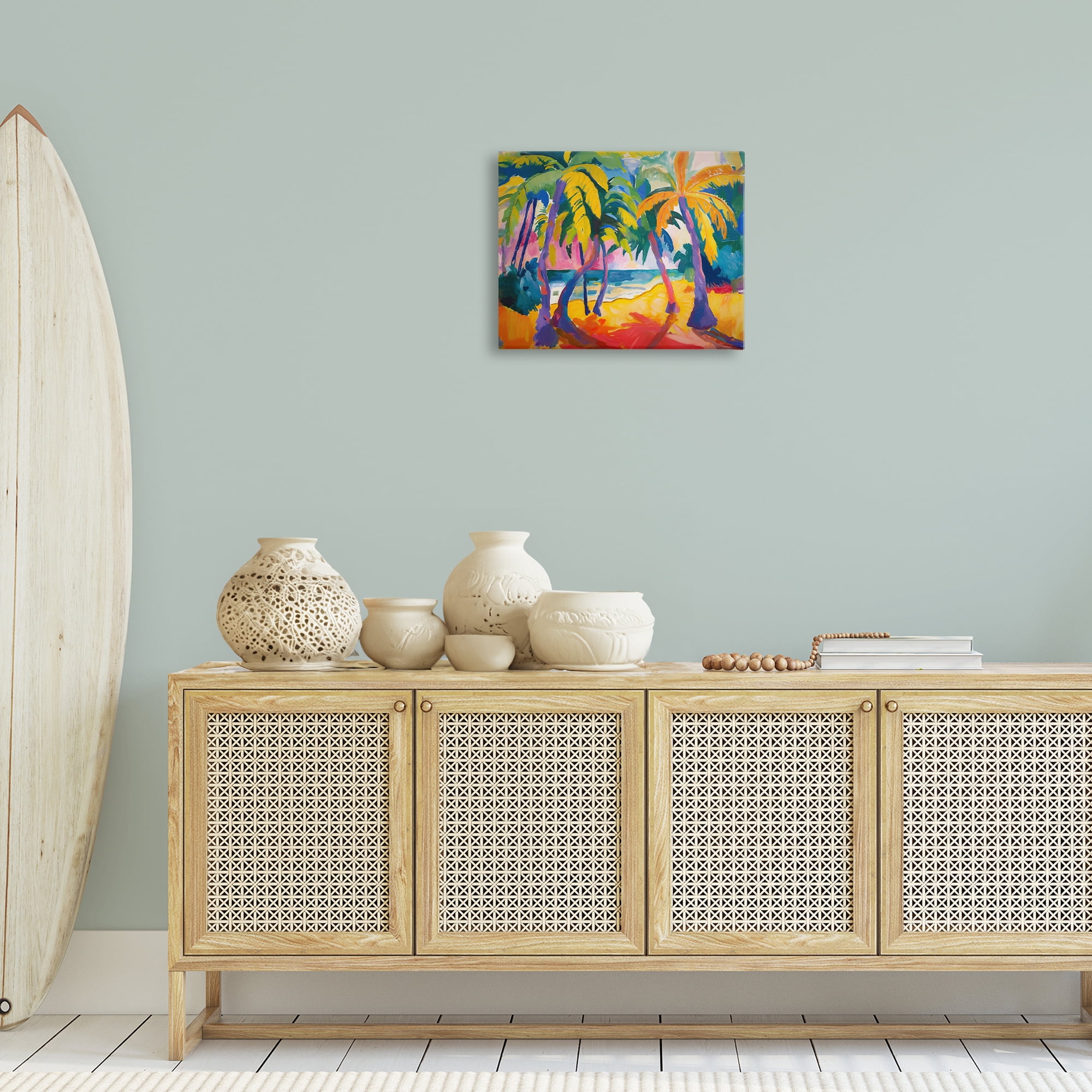 Stupell Industries Tropical Palm Paradise Coastal Painting Gallery Wrapped Canvas Art Print Wall Art, 20 x 16