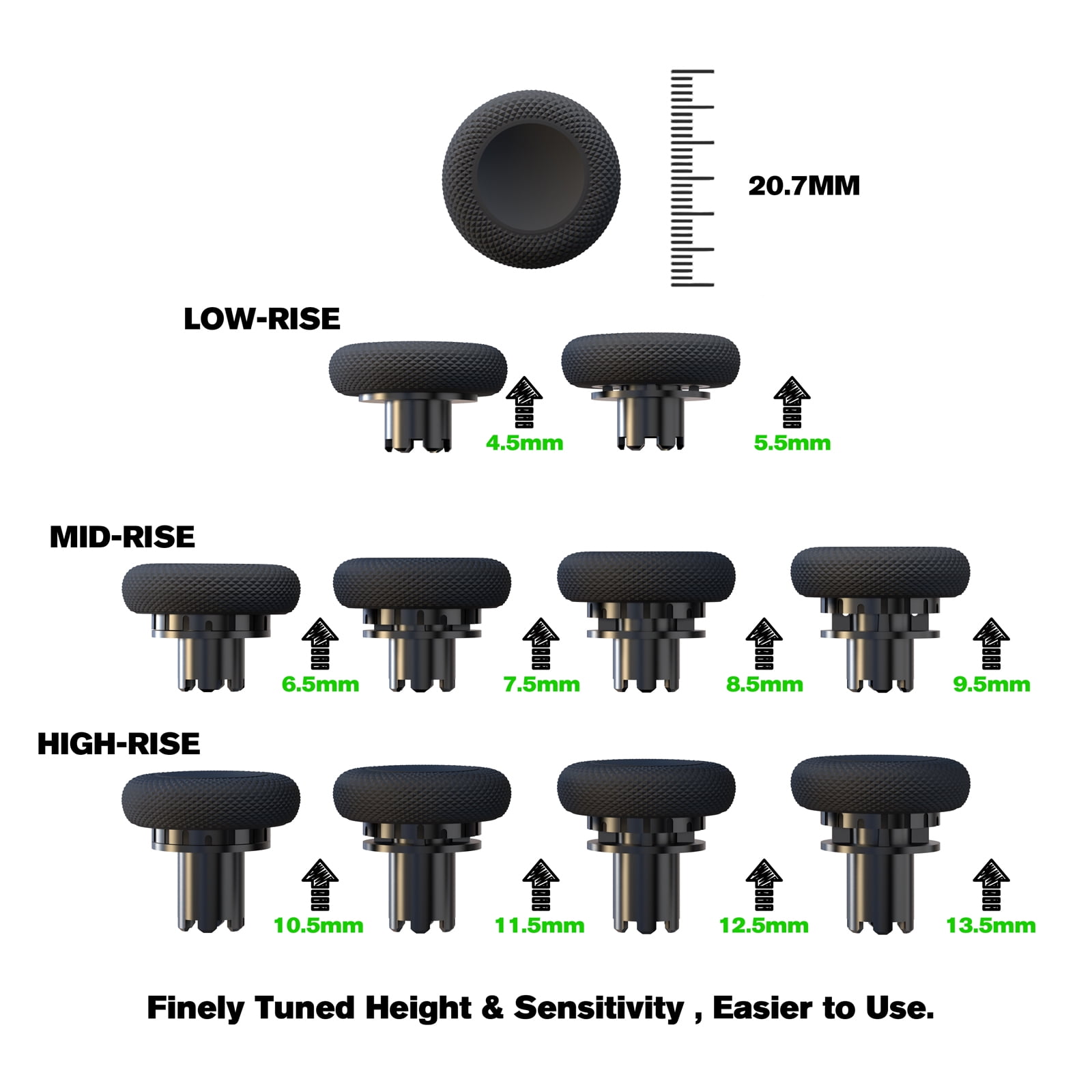 EXknight Controller Freaks for DualSense Edge, Height Adjustable Sticks for PS5 Pro Controller, 2 Low Rise(2 Heights), 2 Mid Rise(4 Heights), 2 High Rise(4 Heights)