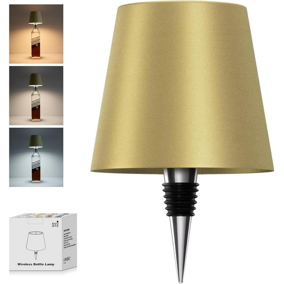 Wireless Bottle Lamp, 2025 New 3 Color Rechargeable Wine Bottle Lights for Bars Restaurants (Gold, 1PC)
