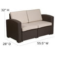 thumbnail image 5 of Flash Furniture Seneca Chocolate Brown Faux Rattan Loveseat with All-Weather Beige Cushions, 5 of 10