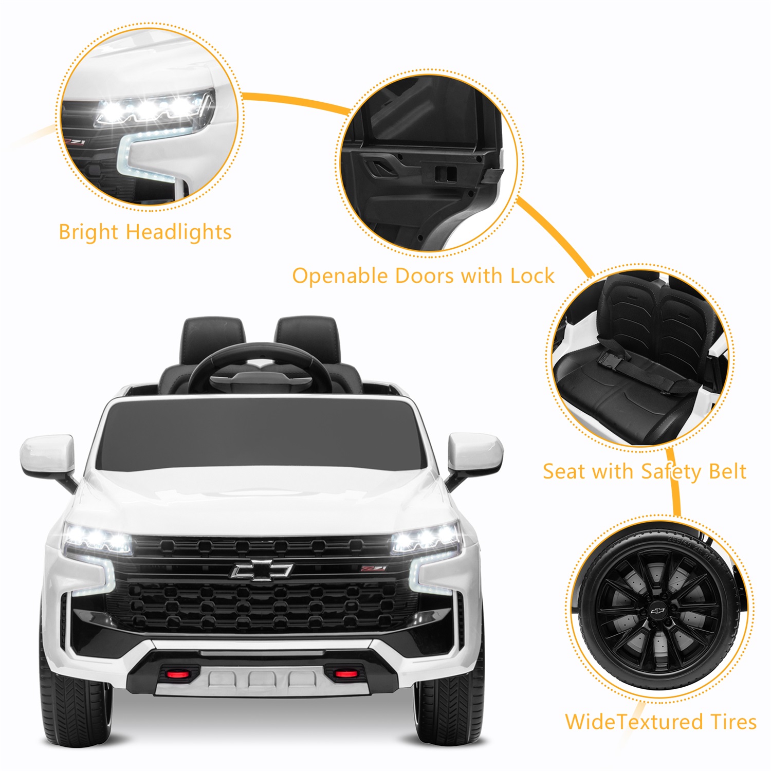 CIPACHO HL588 Chevrolet Tahoe SUV 12V Ride On Car with Remote Control, Dual Drive 2 Seater Electric Car Toy for Kids, 3 Speeds, White