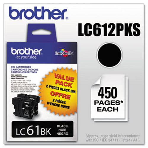 Brother LC612PKS (LC-61) Ink, 500 Page-Yield, 2/Pack, Black
