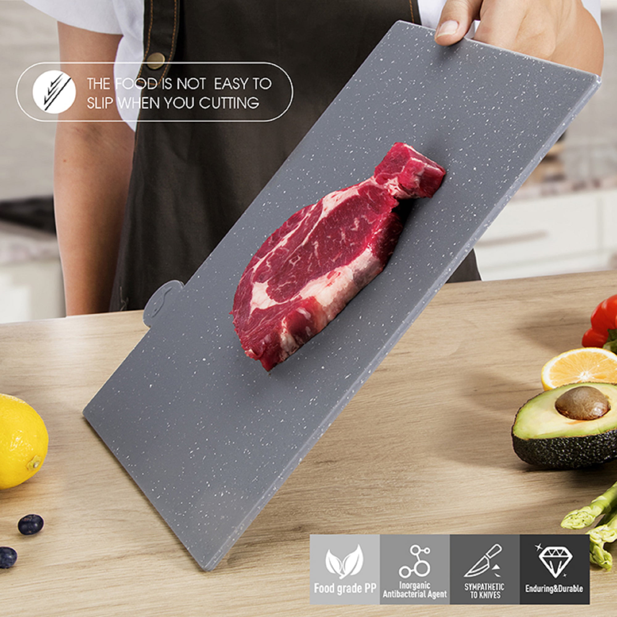 Food Grade Antibacterial and Mildew Proof Thick Solid PE Plastic Kitchen Cutting  Board Commercial Meat Chopping Block