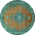 thumbnail image 1 of Ahgly Company Machine Washable Indoor Round Medallion Turquoise Blue Traditional Area Rugs, 8' Round, 1 of 4