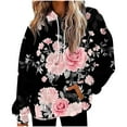 thumbnail image 2 of Aboser Womens Flannel Hoodies Retro Floral Graphic Sweatshirts Fuzzy Fleece Sherpa Pullover Thick Plush Hoodie Tops Loose Long Sleeve Hooded Sweatshirt with Pocket, 2 of 5