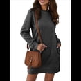 thumbnail image 2 of Vestidos para Mujer, Larga, Informales, Holgados, de Otoño, con Cuello Redondo, Minivestido con Bolsillos Gris Oscuro S, 2 of 8