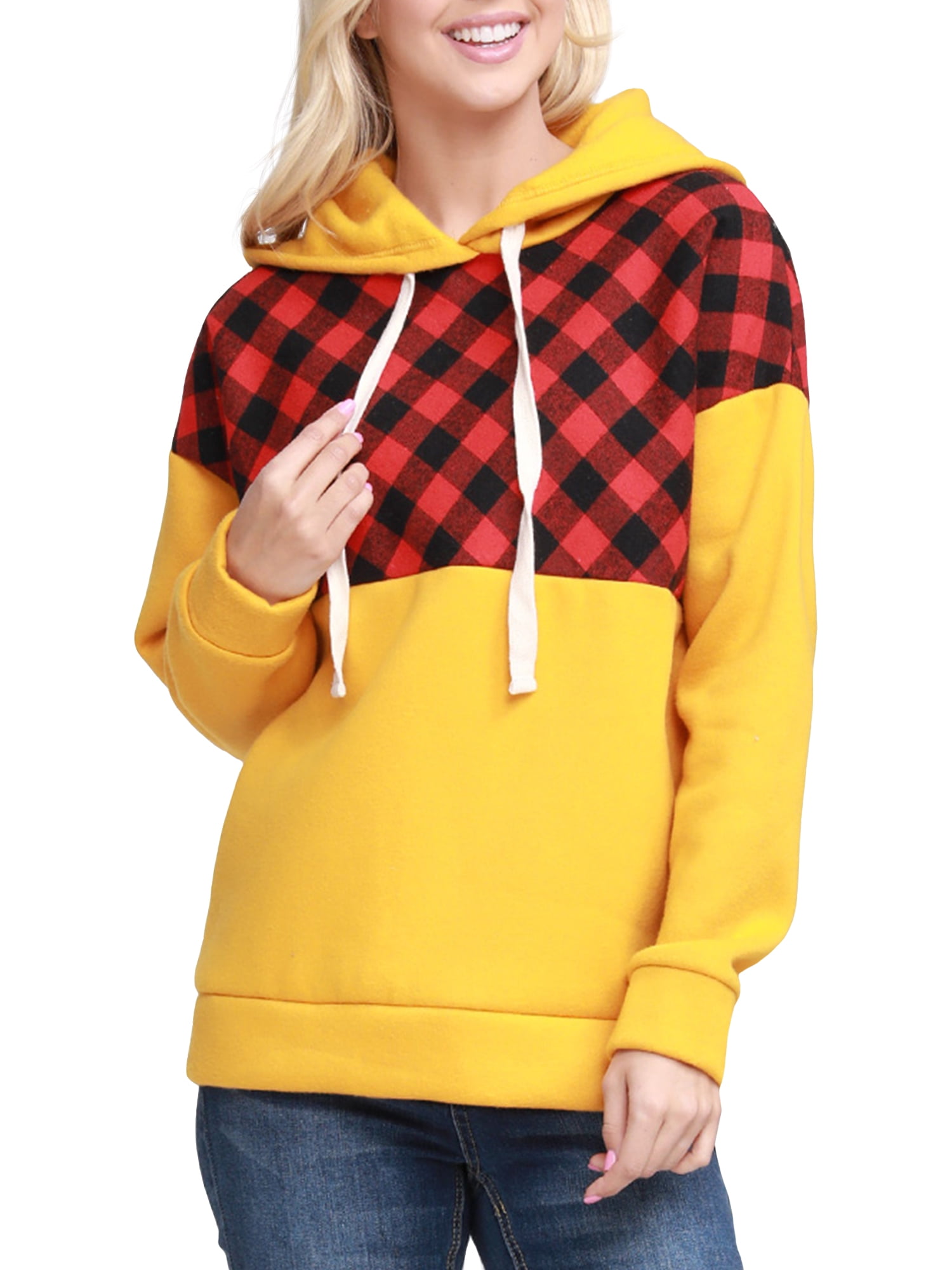 Doublju Women's Plaid Panel with Fleece 