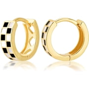 COVE Retro Checkerboard Enamel Huggie Earrings, Gold Tone Hypoallergenic Jewelry for Women Daily Wear