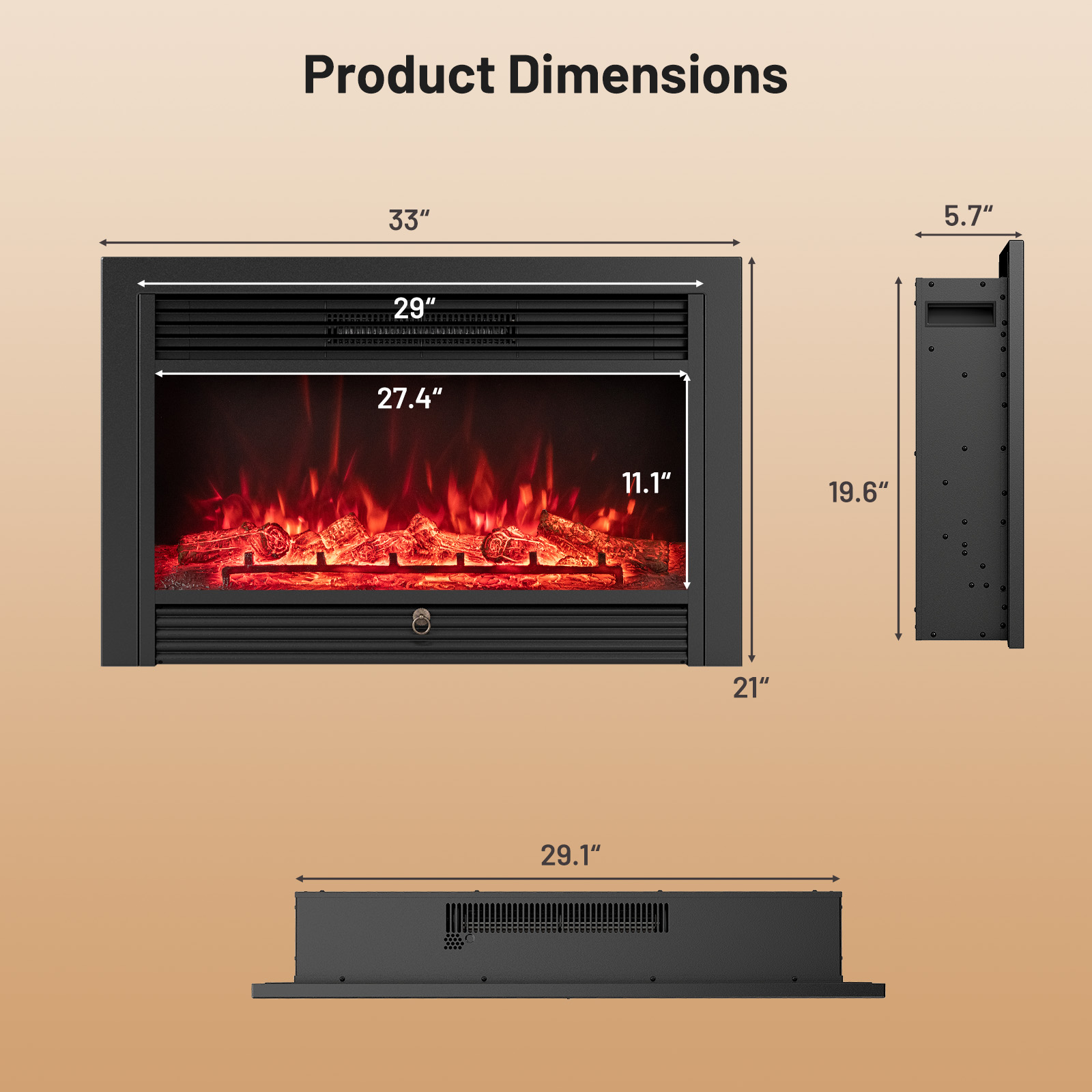 Giantex Electric Fireplace Insert, 33"  Inches Recessed Fireplace Heater, 750/1500W