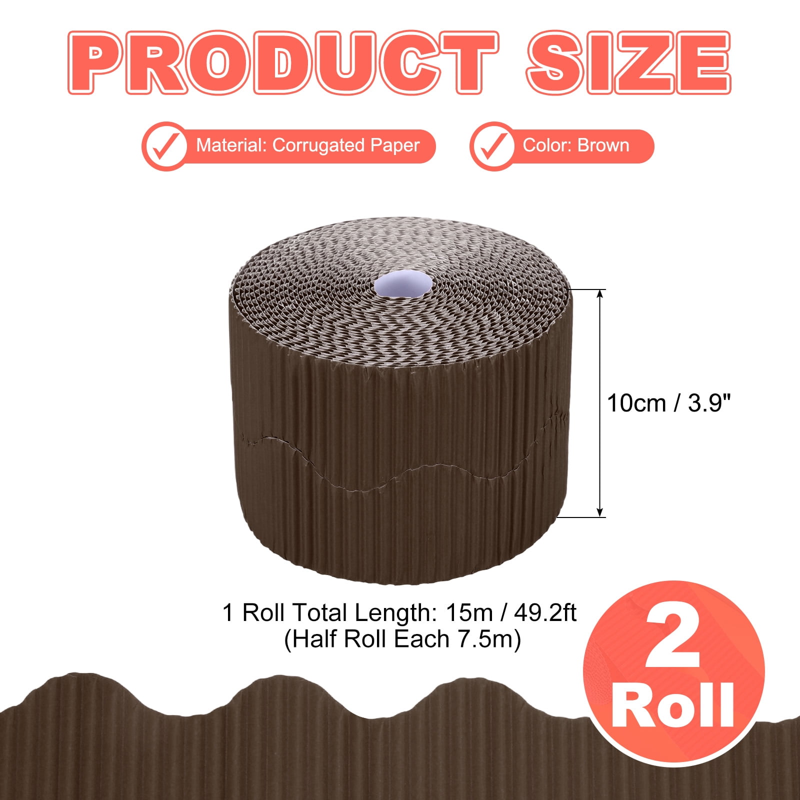Uxcell 2 Rolls 24.6ft Bulletin Board Border, Scalloped Trim Paper Corrugated Paper Wavy Border for Bulletin Crafts Offices DIY Project Party Cork Poster, Brown