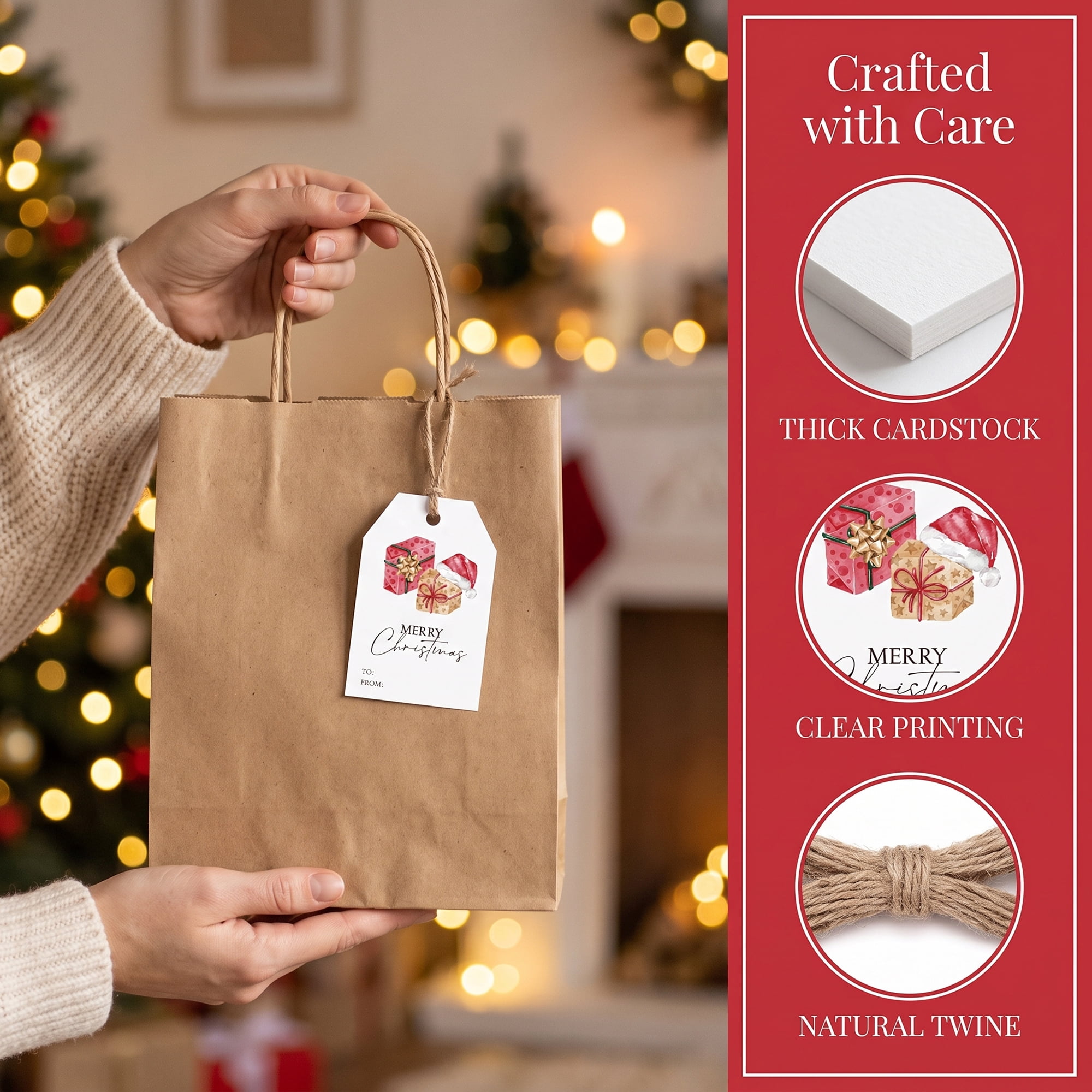 Unique Bargains 100Pcs Thick Gift Wrapping Tags with Twine Gift Pattern 2" x 3.1"