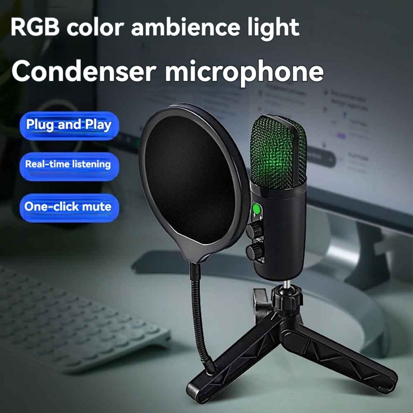 USB Microphone Condenser Gaming Mic for PC with Brilliant RGB Lighting High Configuration