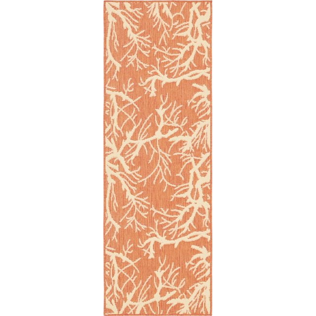 Unique Loom Collection Botanique Abstrait Pictural Transitionnel Tapis de Course d'Intérieur et d'Extérieur, 2 x 6 Pieds, Terre Cuite / Beige
