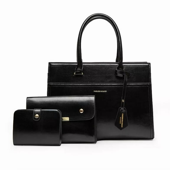 Anna Women’s Handle Bag, 3-Piece Set with Tote, Shoulder Bag & Clutch – Black