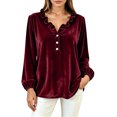 thumbnail image 6 of NominalSnug Women's Velvet Tops Ruffle V Neck Dressy Casual Blouse Long Sleeve Top Elegant Vintage Party Shirt for Fall Winter, 6 of 8