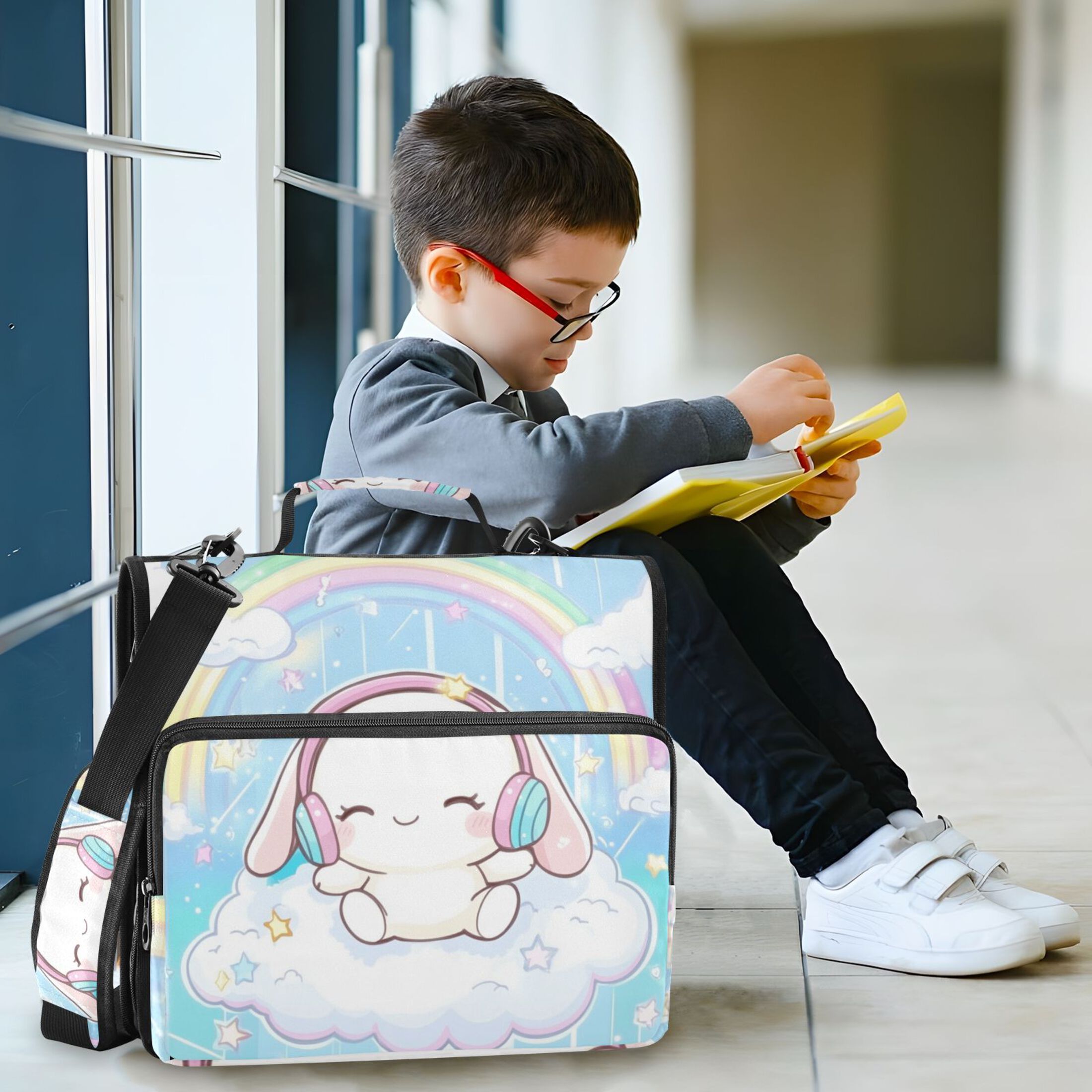 3 Ring Zipper Binder with Shoulder Strap Waterproof Trapper Keeper 2 Inch D-Ring 500 Sheets Capacity Cinnamoroll Sit on Cloud Wear Headphone