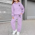 thumbnail image 2 of ChaoLingNeng Girls Fall Outfits Size 7/8 Graphic Print Round Neck Long Sleeve Hoodie Pullover Top and Long Sweatpants Set Lightweight Fall Clothes for Kids, 2 of 6