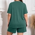 thumbnail image 6 of Domzest Womens Plus Size Short Pajama Sets V Neck Button Up Top & Drawstring Elastic Waist Shorts with Pockets 2026 Summer Loose Fit Sleepwear Sets Green XL, 6 of 7