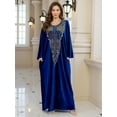 thumbnail image 2 of Womens Elegant Velvet Kaftan Dress with Gold Embroidery Long Sleeve Loose Fit Maxi Gown Modest Abaya for Evening Parties Casual Wear, 2 of 6