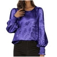 thumbnail image 1 of Women's Long Sleeve Tops, Casual Fashion Round Neck Blouse Solid Color Ruffle Shirt, Basic Tee for Fall Everyday Wear, Office Party Outfits, 1 of 7