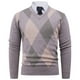 thumbnail image 2 of Blusas y camisas de manga larga con cuello en V para hombre, suéter de punto con cuello en V y manga larga con estampado a cuadros, jersey de poliéster para hombre, 2 of 9