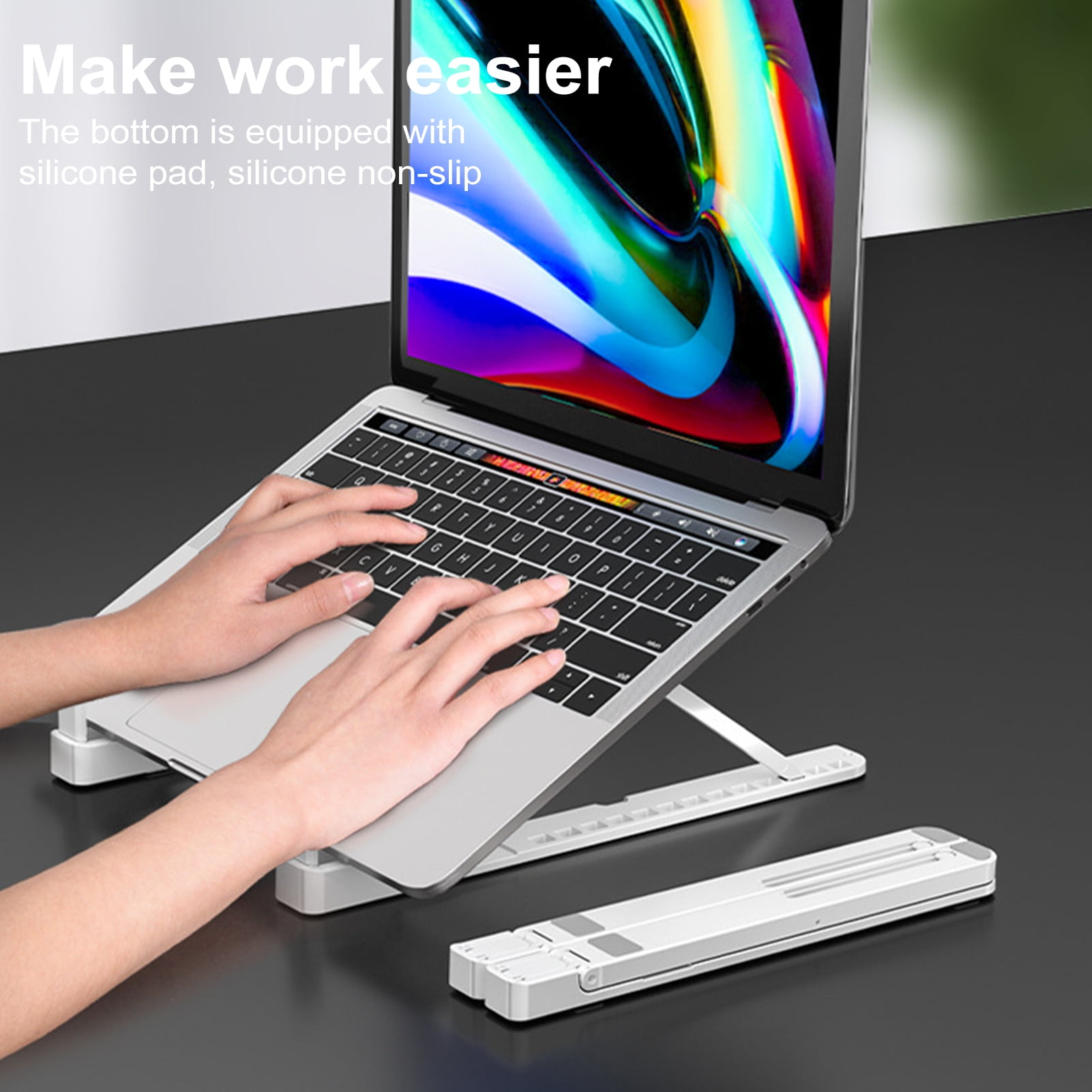 Xinyolin Portable Ergonomic Laptop Stand with Cooling Fan High Stability Height Adjustable Foldable Design Anti-Slip Laptop Riser Bracket