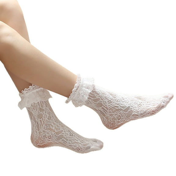 Girl Lace Mesh Socks Ankle Socks Women Fishnet Stockings Ruffle Ankle Socks for Lady Female Hollow