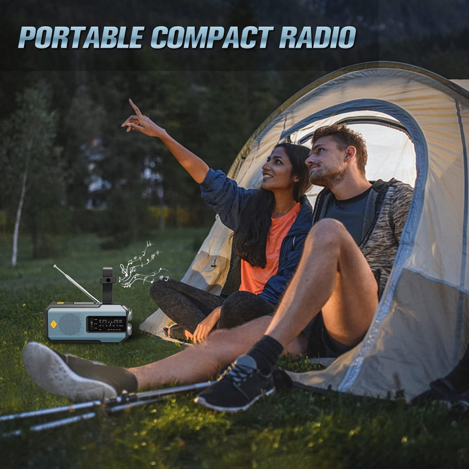 Newest Prociv Solar Emergency Wind Up Radio, Portable Hand Crank AM/FM Radio with SOS Alarm LED Torch, 2000mAh Rechargeable Power Bank USB Phone Charger Flashlight for Camping (Blue)