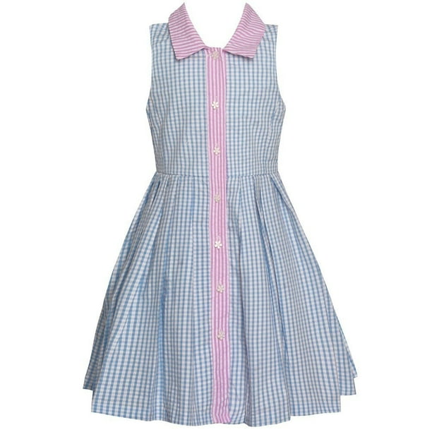 Rare Editions Rare Editions Little Girls Blue Checkered Bow Shirt
