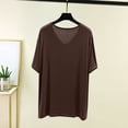 thumbnail image 5 of MORESEC Women Plus Size V Neck Short Sleeve T-Shirt Casual Loose Fit Tee Shirt Solid Color Tops Everyday Comfort Wear Summer Fashion Clothes, Coffee XL, 5 of 5