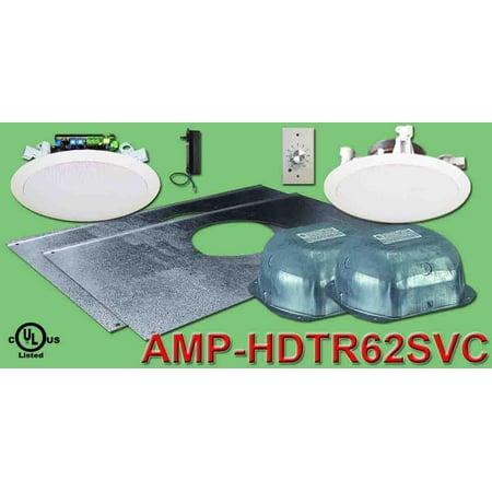 Three Source, Integratable, 6" Amplified, In Ceiling Speakers with Transformer (Two Speaker Package with Volume Control)