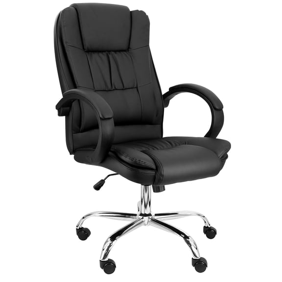 High Back Adjustable Faux Leather Executive Office Chair with Padded Armrests and Swivel Base, Black
