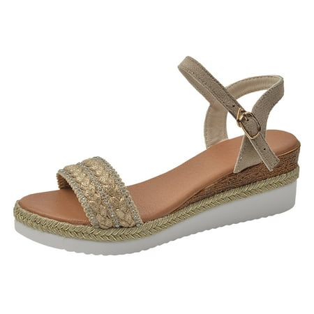 

Jungdeepe Ladies Summer Retro Weave Colour Block Large Size Buckle Slope Heel Beach Sandals Sandals Women on Sandals for Men Water Sandals with Closed Toe Us Fabric Womens Size 8 Shoes