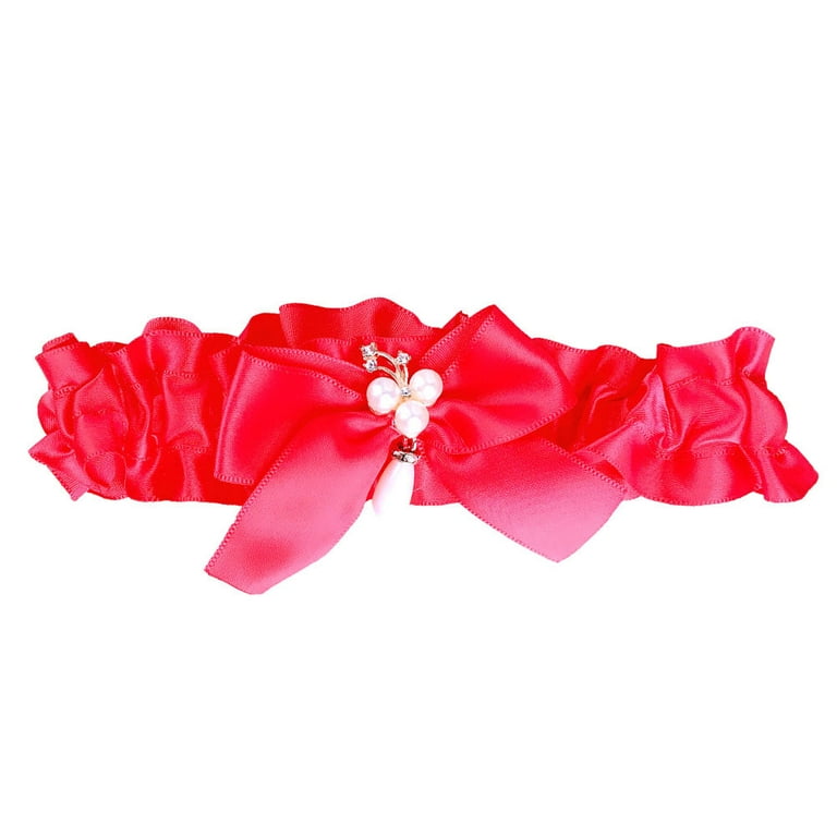 1PC Western Wedding Bride Garter Bridal Foot Decoration Thigh Ring Sexy  Lace Leg Band Bowknot Ornament (Red)