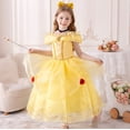 thumbnail image 4 of Princess Belle Costume for Girls Yellow Dress Halloween Cosplay Birthday Outfit, 4 of 8