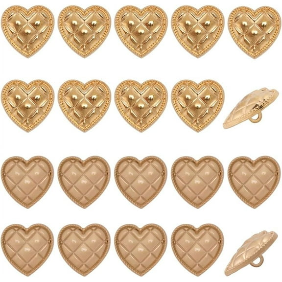 1 Box 20Pcs 2 Colors Metal Shank Buttons Heart Shaped Retro Bright Gold Matte Gold Decorative Buckle Replacement Alloy Buttons for DIY Sewing Crafts Uniform Jacket Clothes Embellishments